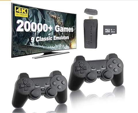 4K Ultra HD Wireless Game Stick Lite | 2.4G Dual Gamepad Console | Plug & Play TV Retro Gaming Device (Built-in 20,000+ Classic Games)