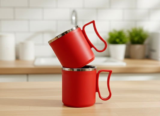 Super Mom Milk Mug Set – 2 Pcs Stainless Steel Inner Mugs (300ml) | Elegant Red Color, Durable & Hygienic Design