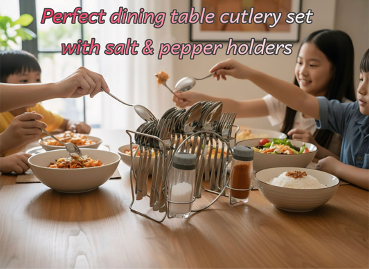 Stylish Dining Table Organizer | 27 Pcs Cutlery Set with Salt & Pepper Holders | Stylish Dining Table Organizer
