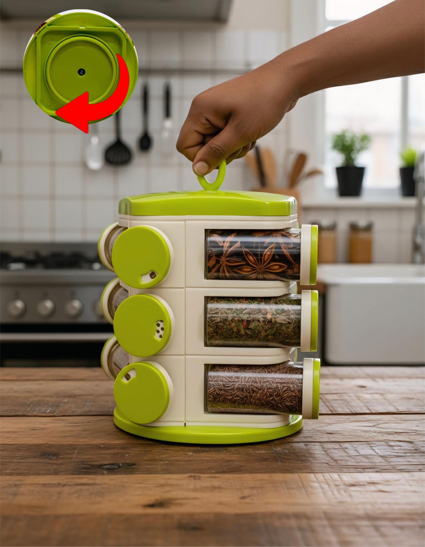 Premium 360° Rotating Masala Rack – 12 Jar Spice Organizer Set (Unbreakable ABS Body)