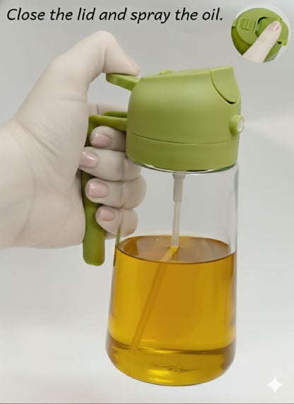 r Bott2-in-1 Spray & Pour Oil Dispensele | Refillable Glass Oil Bottle for Kitchen