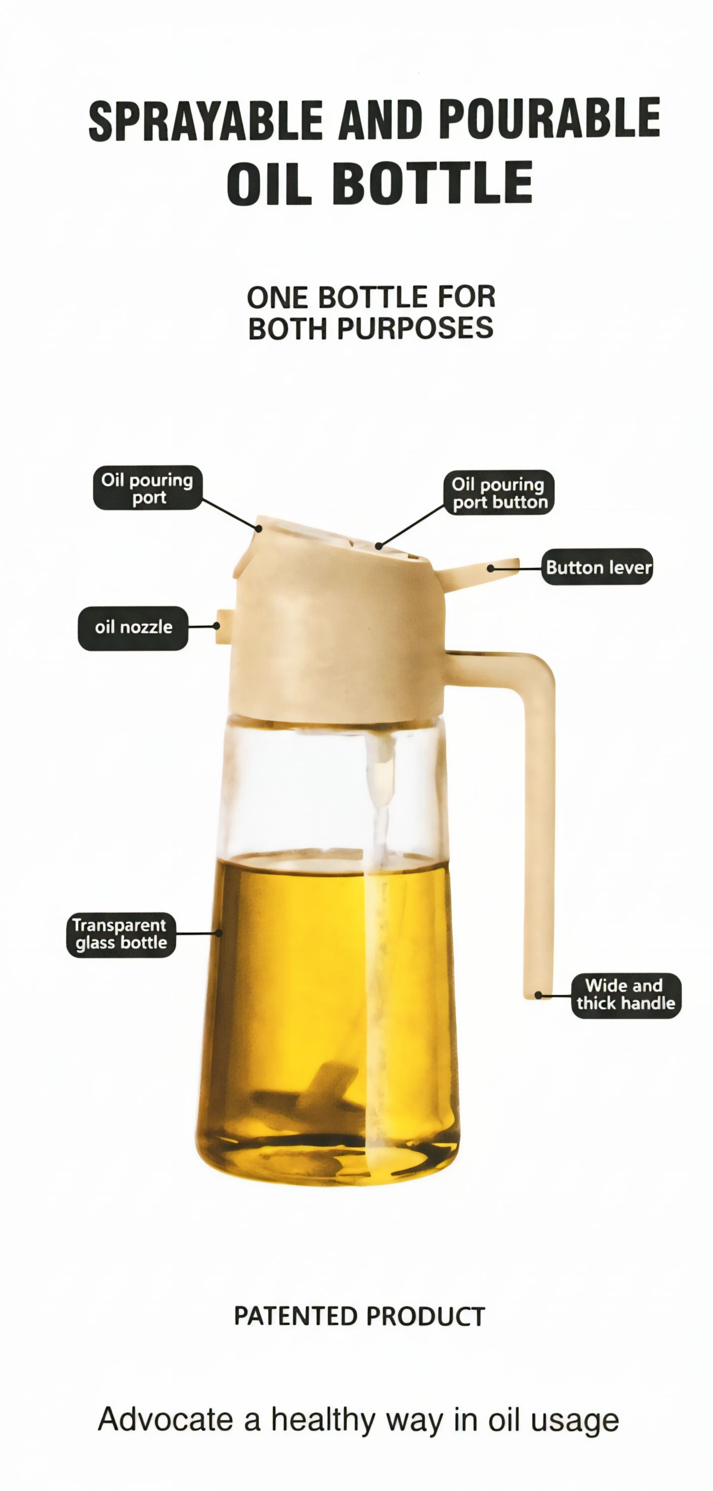 r Bott2-in-1 Spray & Pour Oil Dispensele | Refillable Glass Oil Bottle for Kitchen