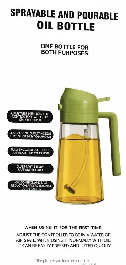 r Bott2-in-1 Spray & Pour Oil Dispensele | Refillable Glass Oil Bottle for Kitchen