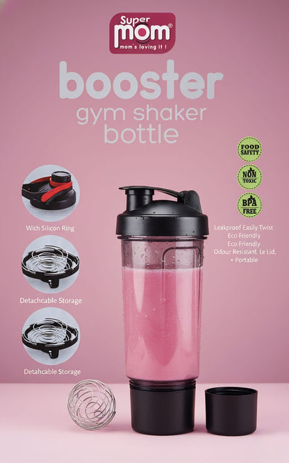 Super Mom 500ml Booster Gym Shaker Bottle – Leak-Proof, BPA Free, Protein Mixer for Gym & Fitness Lovers
