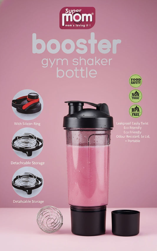 Super Mom 500ml Booster Gym Shaker Bottle – Leak-Proof, BPA Free, Protein Mixer for Gym & Fitness Lovers