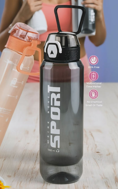 Premium 1000ml Sports Water Bottle for Gym & Outdoor Use | Leak-Proof BPA Free Bottle with Motivational Time Marker