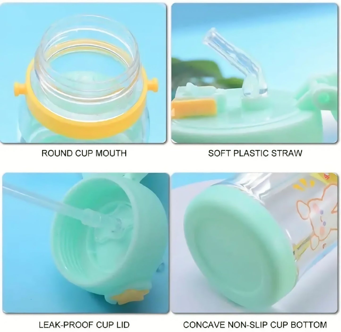 Cute Panda Kids Water Bottle – Leakproof Straw Sipper with Easy Button Lid | BPA-Free, Wide Mouth School Bottle