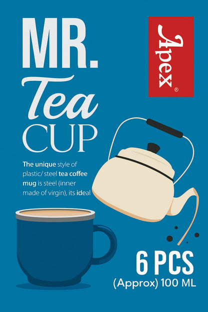Apex MR. Tea Cup Set – 6 Pcs Stainless Steel Inner Cups (100ml) | Durable, Elegant & Ideal for Tea or Coffee