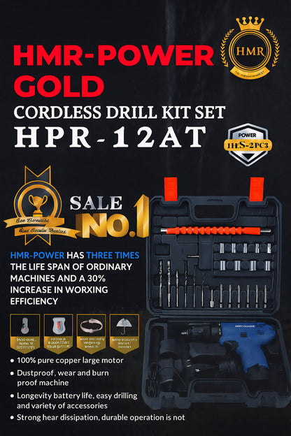 Drill Machine ,Rechargeable Drill  HMR-POWER GOLD Cordless Drill Kit Set HPR-12AT | 12V Li-ion Battery | Professional Electric Screwdriver & Drill Machine for Home and Workshop