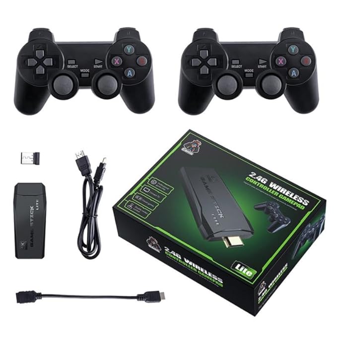 4K Ultra HD Wireless Game Stick Lite | 2.4G Dual Gamepad Console | Plug & Play TV Retro Gaming Device (Built-in 20,000+ Classic Games)