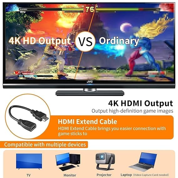 4K Ultra HD Wireless Game Stick Lite | 2.4G Dual Gamepad Console | Plug & Play TV Retro Gaming Device (Built-in 20,000+ Classic Games)
