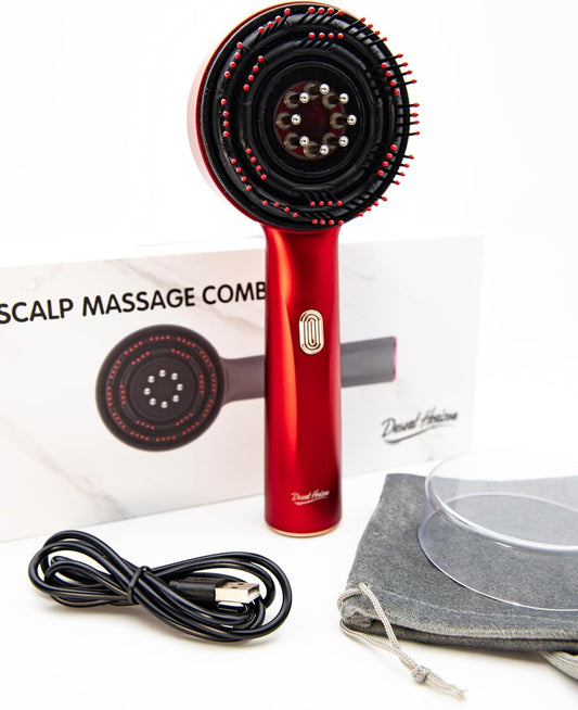 Red Infrared Scalp Massager Comb For Hair Growth & Hair Fall Control | Electric Head Massage Brush With LED Light & Serum Applicator | USB Rechargeable