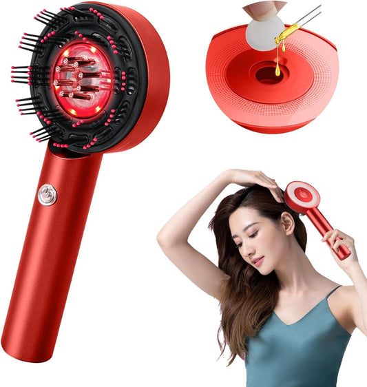 Red Infrared Scalp Massager Comb For Hair Growth & Hair Fall Control | Electric Head Massage Brush With LED Light & Serum Applicator | USB Rechargeable