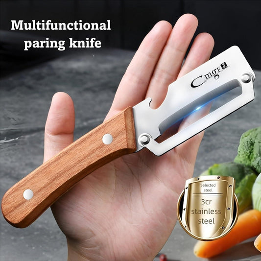 Kitchen Peeler with Wooden Handle & Bottle Opener