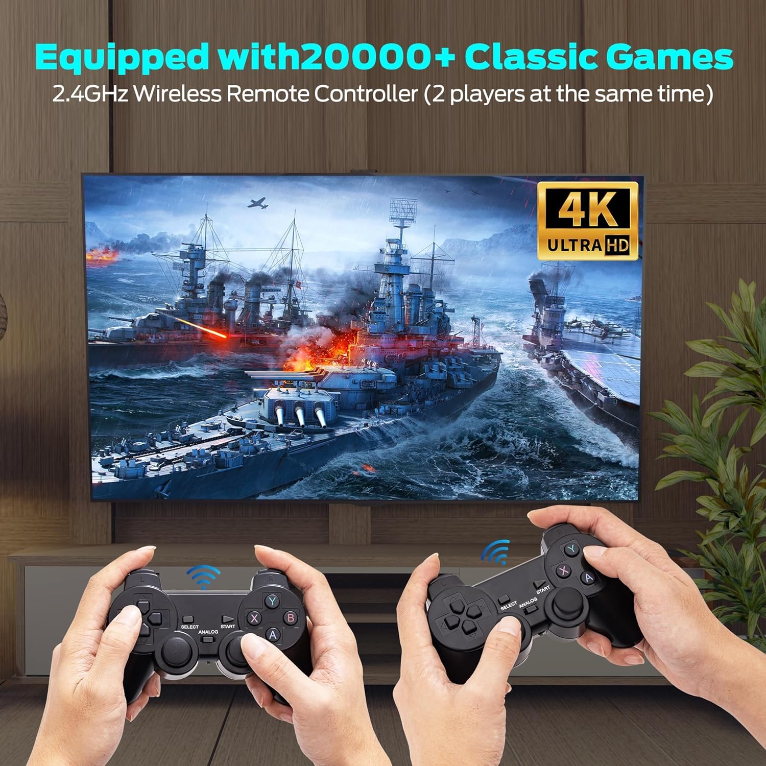 4K Ultra HD Wireless Game Stick Lite | 2.4G Dual Gamepad Console | Plug & Play TV Retro Gaming Device (Built-in 20,000+ Classic Games)