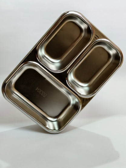Super Mom 3-Partition Stainless Steel Leak-Proof Lunch Box (304 Grade, Double Wall Insulated, 1200ml)