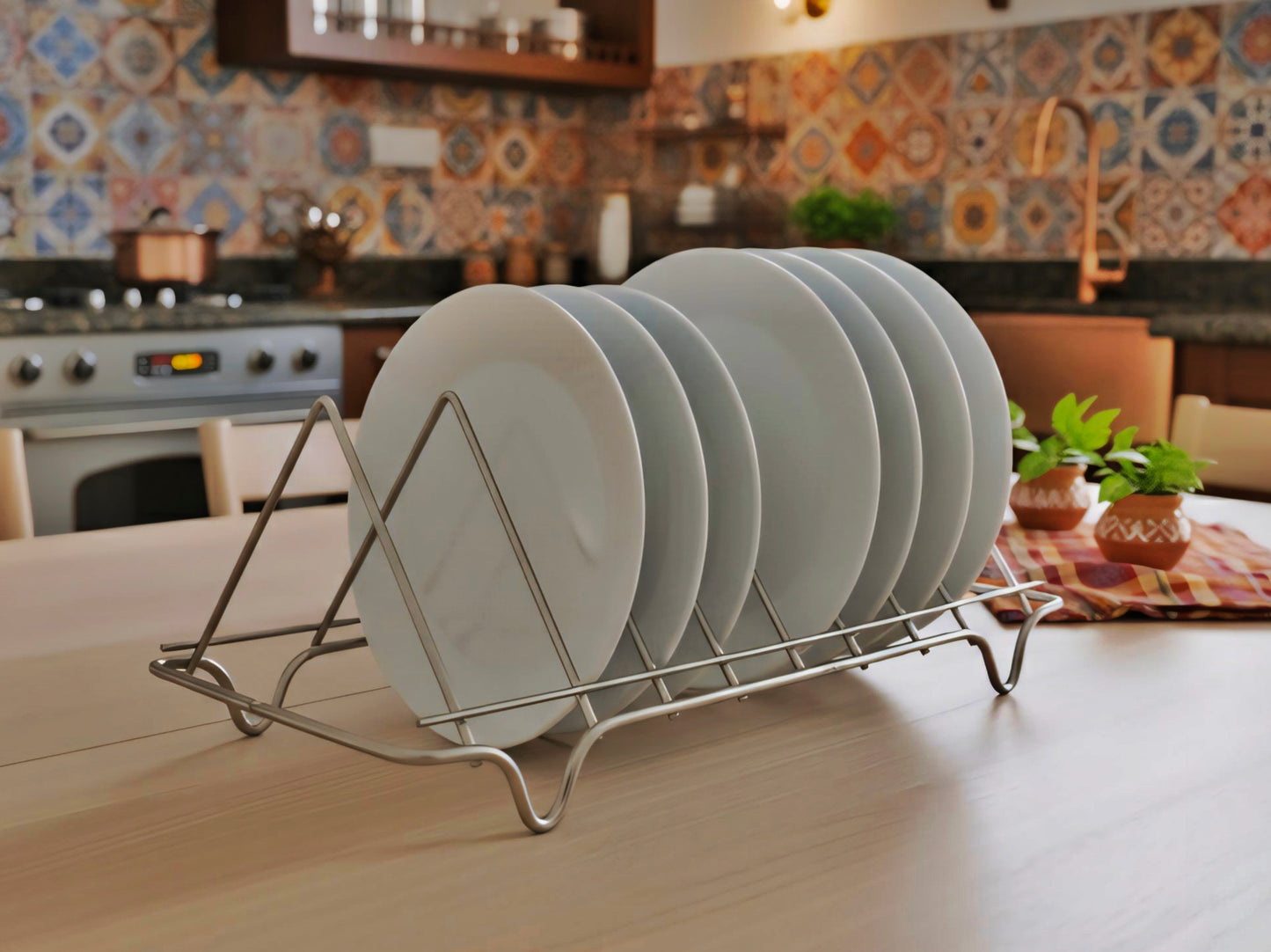 Stainless Steel Plate Organizer Rack – Durable Dining Table & Kitchen Dish Stand