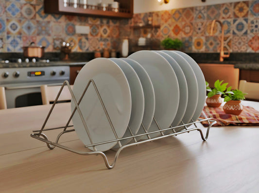 Stainless Steel Plate Organizer Rack – Durable Dining Table & Kitchen Dish Stand