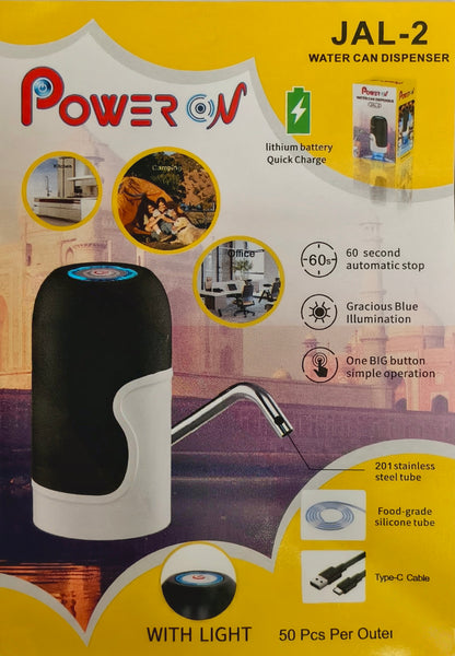 Power On JAL-2 Automatic Water Can Dispenser – Rechargeable Electric Water Pump with LED Light & Type-C Cable