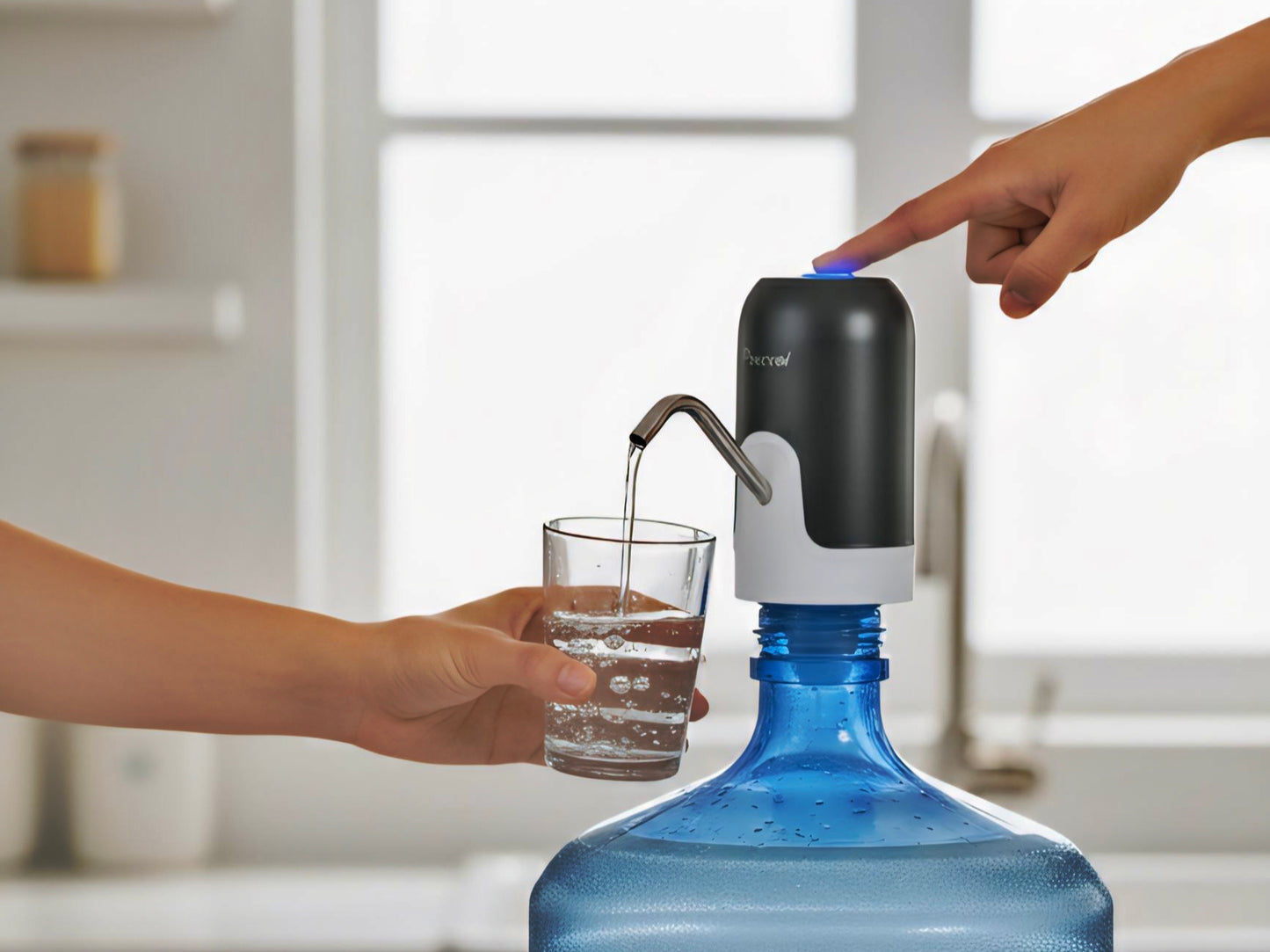 Power On JAL-2 Automatic Water Can Dispenser – Rechargeable Electric Water Pump with LED Light & Type-C Cable