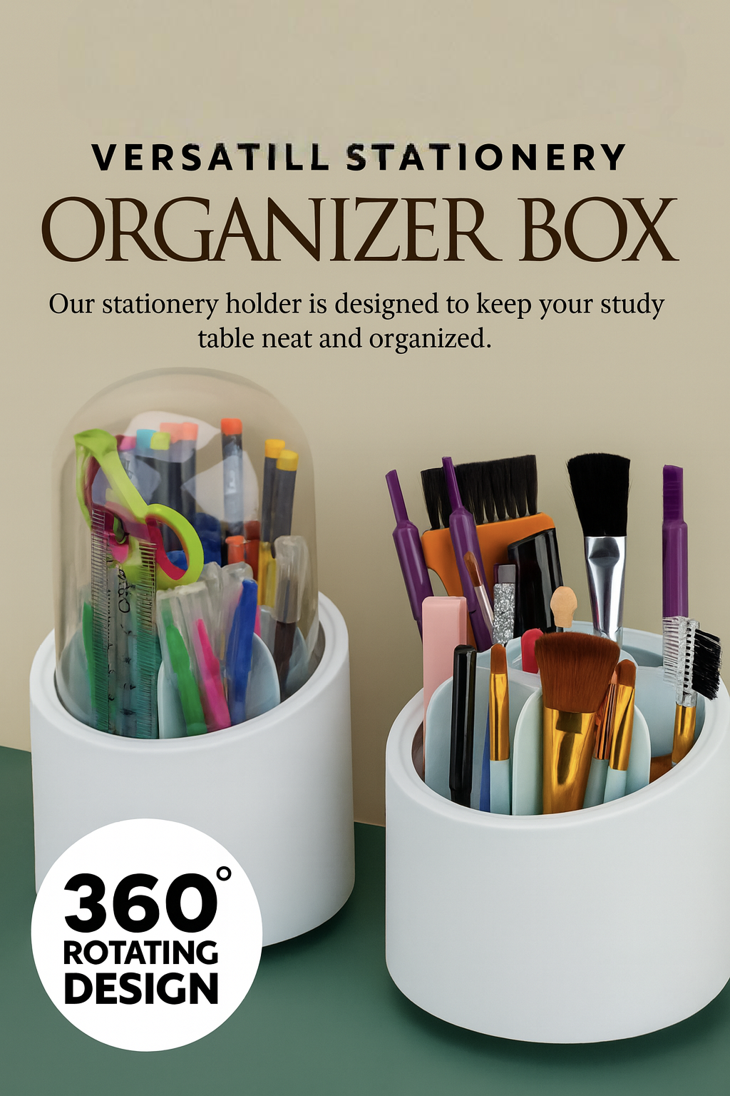 360° Rotating Versatile Stationery Organizer Box – Ideal for Study & Office Table