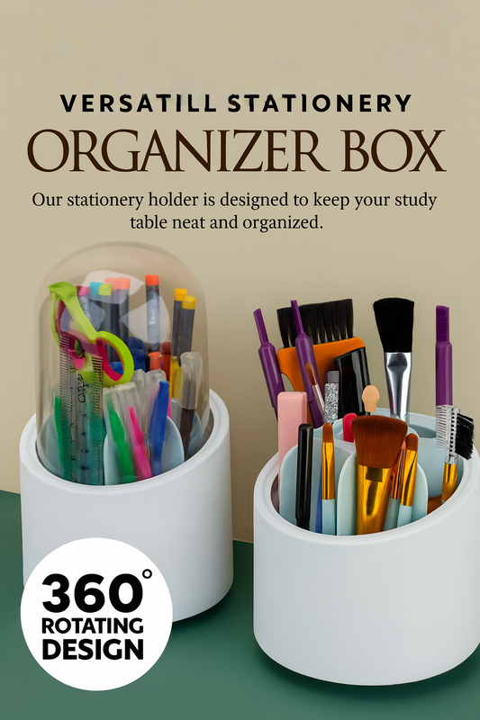 360° Rotating Versatile Stationery Organizer Box – Ideal for Study & Office Table