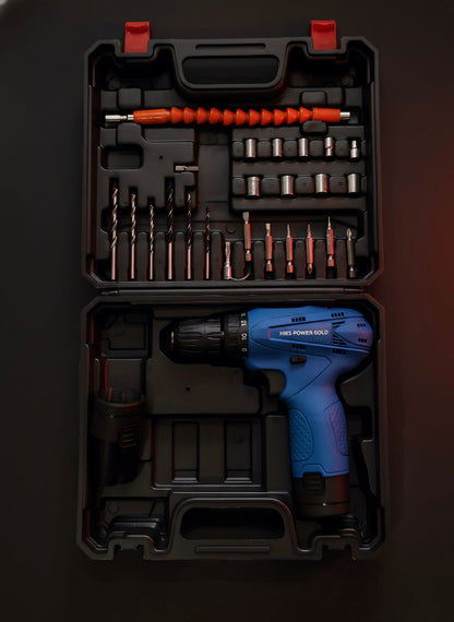 Drill Machine ,Rechargeable Drill  HMR-POWER GOLD Cordless Drill Kit Set HPR-12AT | 12V Li-ion Battery | Professional Electric Screwdriver & Drill Machine for Home and Workshop