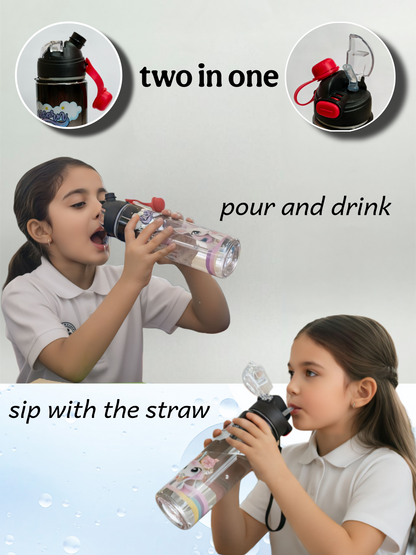 Unicorn Kids Water Bottle – 2-in-1 Straw & Pour Design | Leakproof, BPA-Free School Bottle for Girls