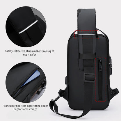 Anti-Theft Crossbody Sling Bag with USB Charging Port | Waterproof Casual Shoulder Backpack for Travel, Work & Daily Use
