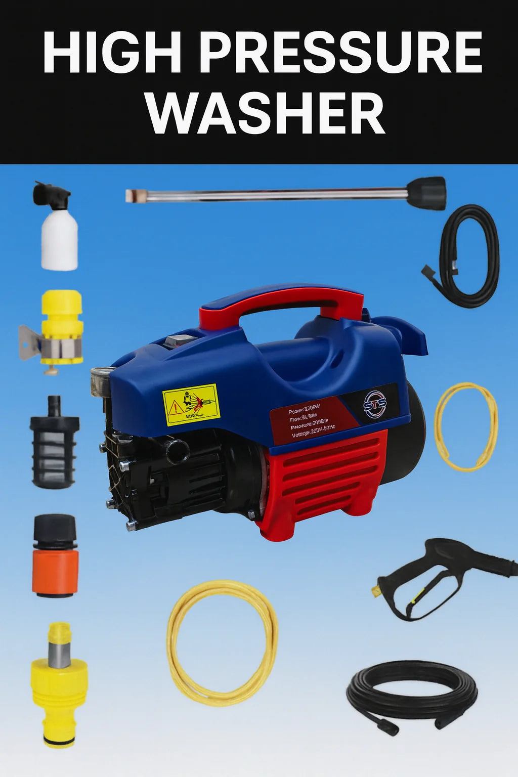 Vehicle Cleaning , STS 2200W Professional High Performance Pressure Washer – 200 Bar Power Jet Cleaner for Car, Bike & Home Cleaning