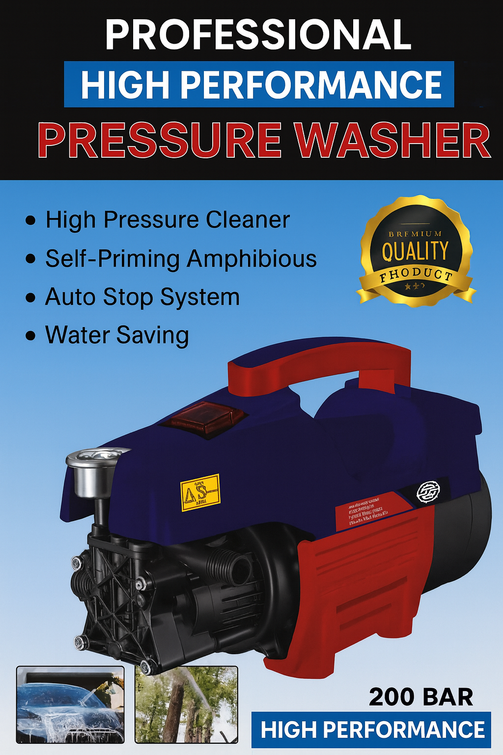 Vehicle Cleaning , STS 2200W Professional High Performance Pressure Washer – 200 Bar Power Jet Cleaner for Car, Bike & Home Cleaning